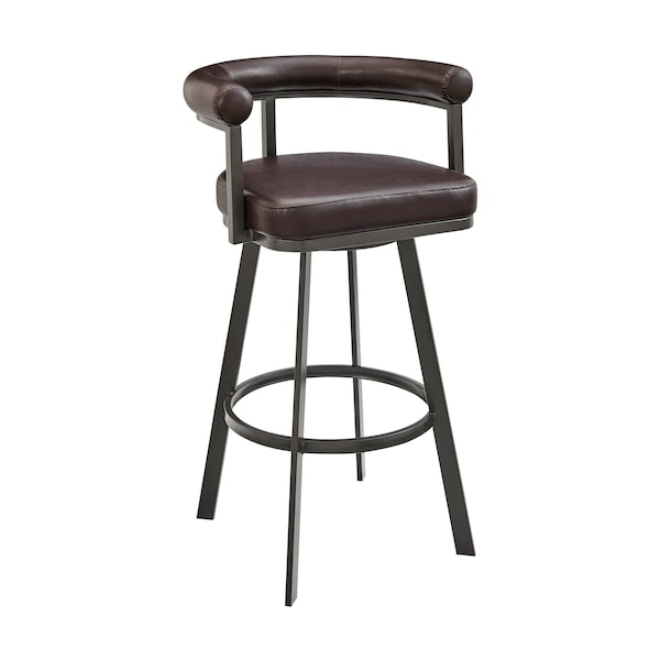 Armen Living Nolagam Swivel Bar Stool in Brown Metal with Brown Faux Leather 840254335653 - main